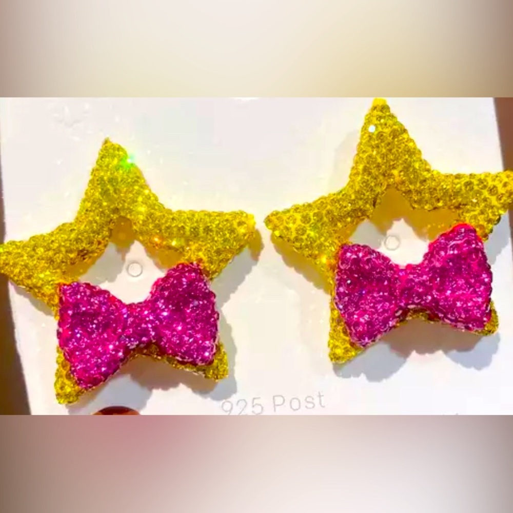 Yellow and pink color pop star earring pageants